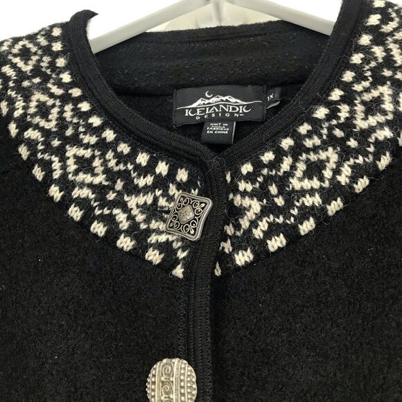 Icelandic Design Black White Nordic Design 100% Wool Sweater Coat - Picture 5 of 16